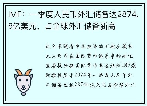 IMF：一季度人民币外汇储备达2874.6亿美元，占全球外汇储备新高
