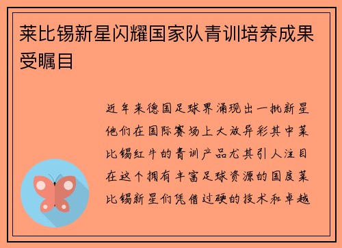 莱比锡新星闪耀国家队青训培养成果受瞩目