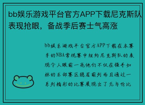 bb娱乐游戏平台官方APP下载尼克斯队表现抢眼，备战季后赛士气高涨